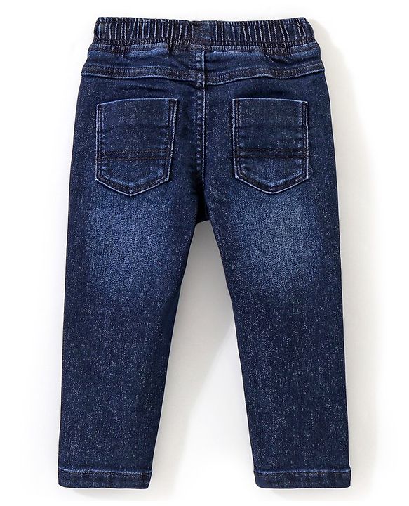 Babyhug Cotton Full Length Stretchable Denim Jeans Text Print - Dark Blue
