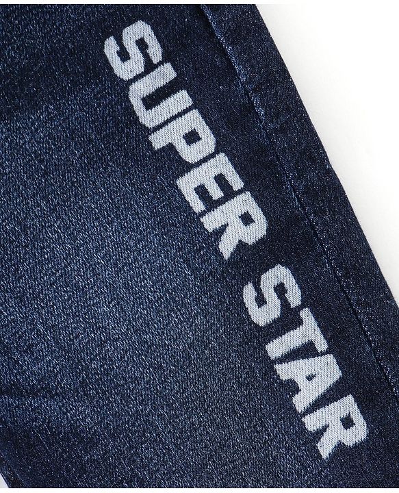 Babyhug Cotton Full Length Stretchable Denim Jeans Text Print - Dark Blue