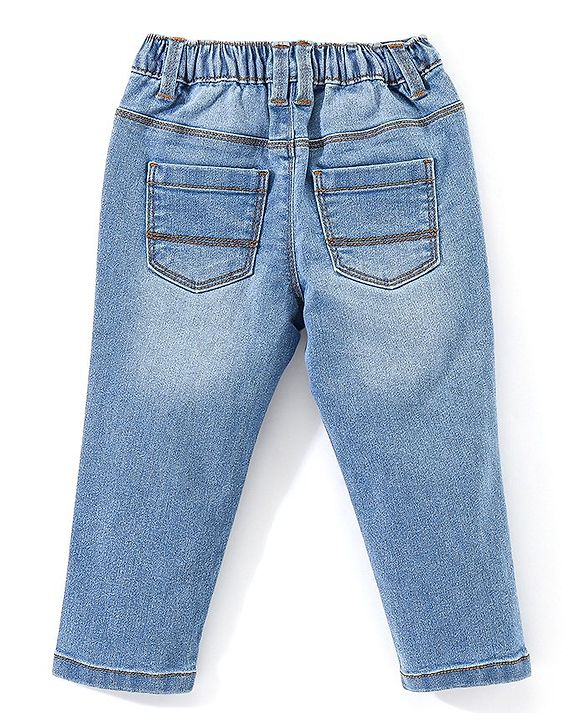 Babyhug Cotton Full Length Stretchable Denim Jeans Game Changer Text Print   Fly With Zipper -  Blue