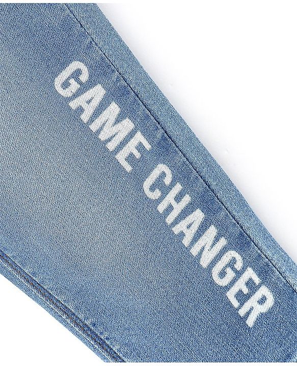 Babyhug Cotton Full Length Stretchable Denim Jeans Game Changer Text Print   Fly With Zipper -  Blue