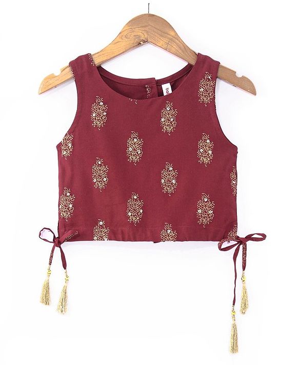 Babyhug Sleeveless Choli With Lehenga And Dupatta Floral Print- Maroon