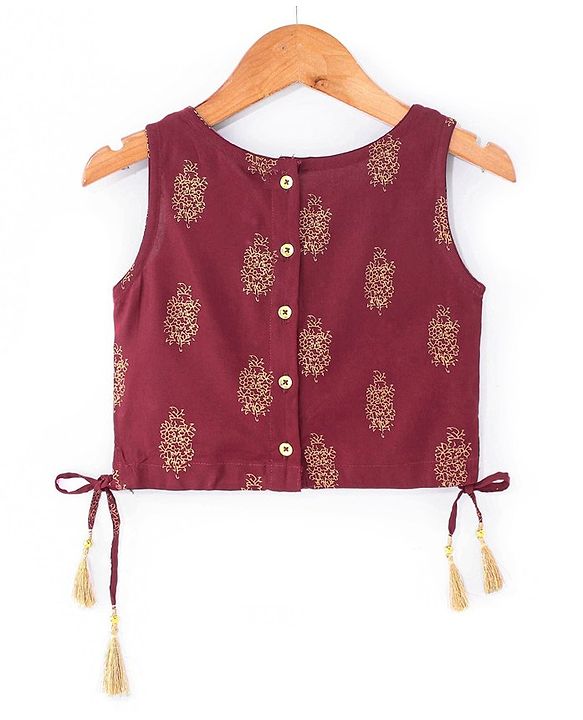 Babyhug Sleeveless Choli With Lehenga And Dupatta Floral Print- Maroon