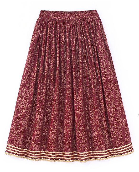 Babyhug Sleeveless Choli With Lehenga And Dupatta Floral Print- Maroon