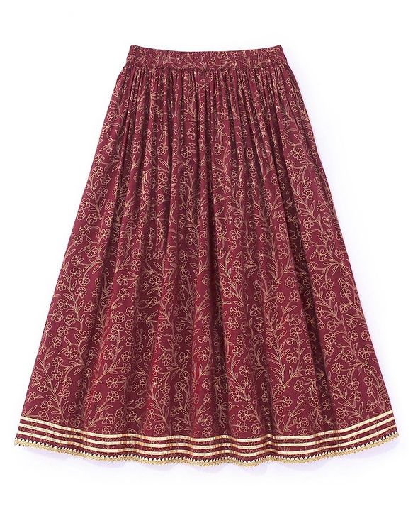 Babyhug Sleeveless Choli With Lehenga And Dupatta Floral Print- Maroon