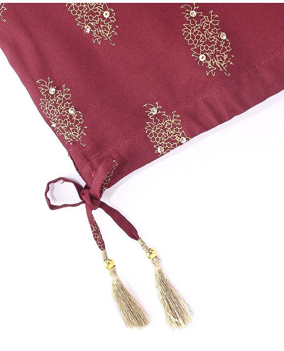 Babyhug Sleeveless Choli With Lehenga And Dupatta Floral Print- Maroon