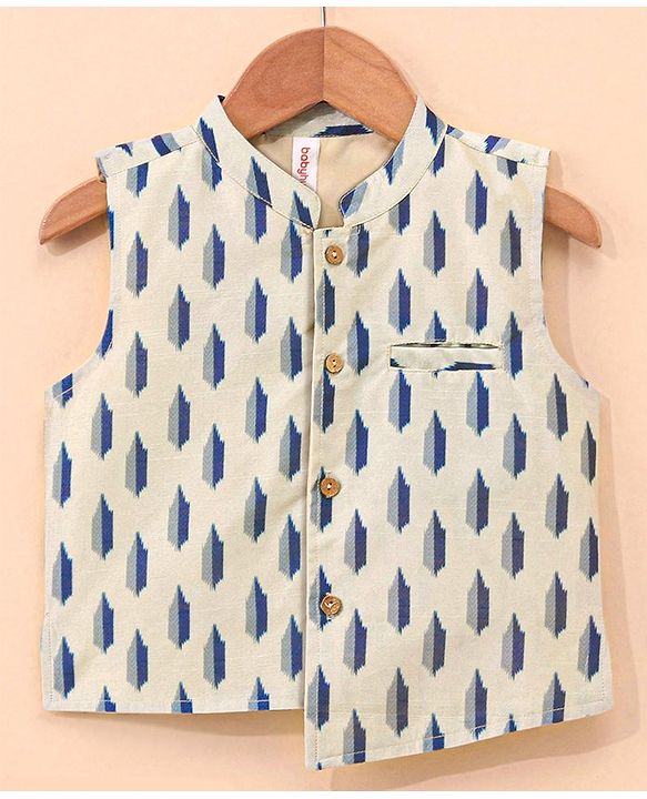 Babyhug 100% Cotton Flex Full Sleeves Kurta Pyjama Set with Waistcoat - Blue