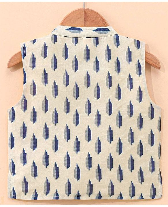Babyhug 100% Cotton Flex Full Sleeves Kurta Pyjama Set with Waistcoat - Blue