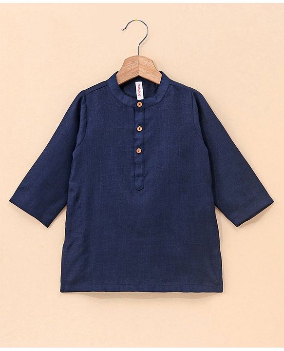 Babyhug 100% Cotton Flex Full Sleeves Kurta Pyjama Set with Waistcoat - Blue
