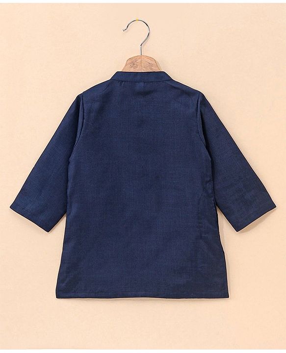 Babyhug 100% Cotton Flex Full Sleeves Kurta Pyjama Set with Waistcoat - Blue