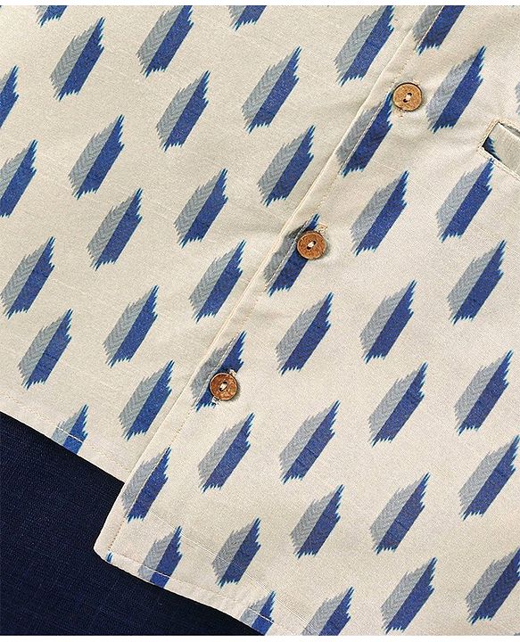 Babyhug 100% Cotton Flex Full Sleeves Kurta Pyjama Set with Waistcoat - Blue