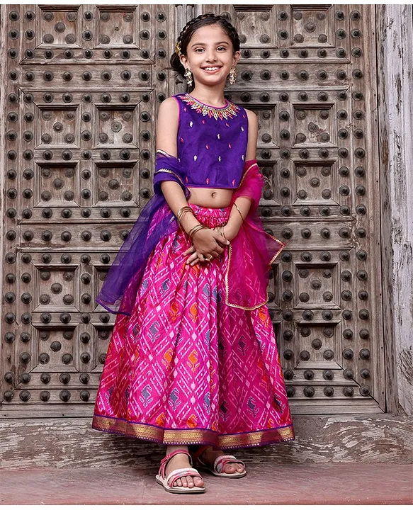 Buy Babyhug Sleeveless Embroidered Choli & Lehenga With Dupatta Pink Yelow  for Girls (2-3Years) Online in India, Shop at FirstCry.com - 9657238