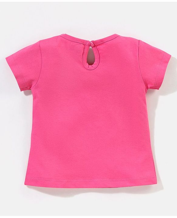 Babyhug 100% Cotton Half Sleeves Tee With Kitty Graphics- Pink