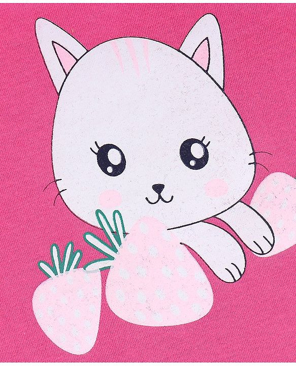 Babyhug 100% Cotton Half Sleeves Tee With Kitty Graphics- Pink