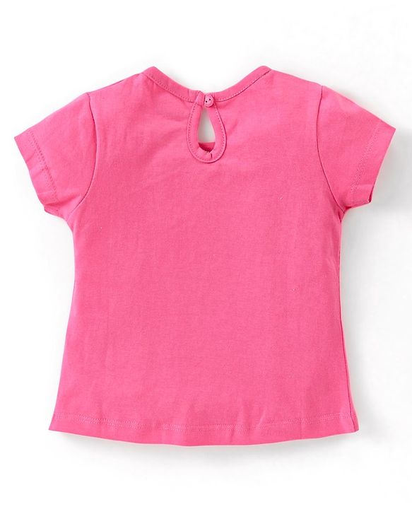 Babyhug 100% Cotton Knit Half Sleeves Butterfly Graphic T-Shirt - Pink
