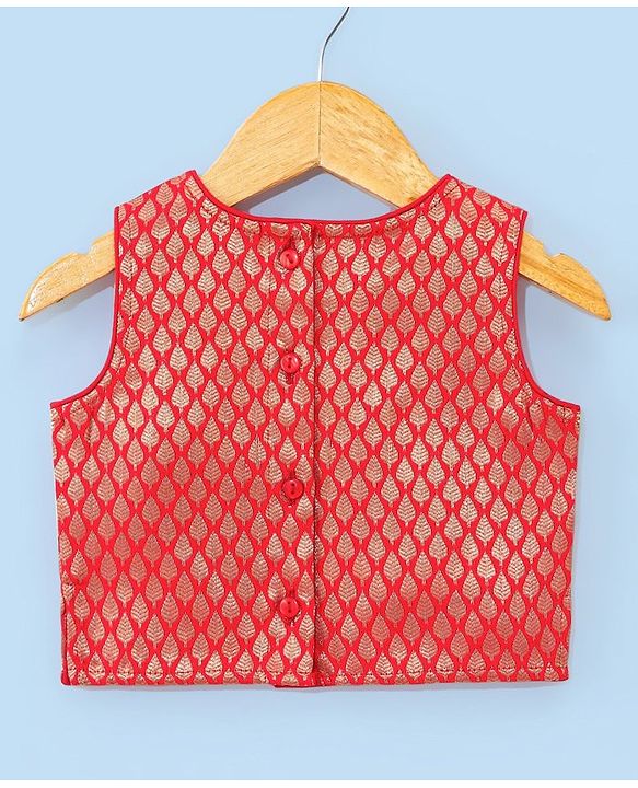 Babyhug Sleeveless Brocade Choli With Chanderi Butti Lehenga And Dupatta Set- Off White & Red