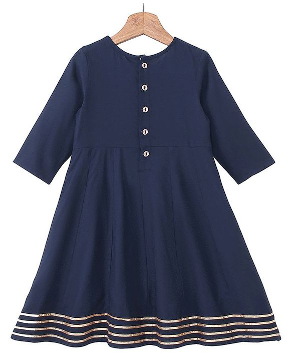 Babyhug Rayon Three Fourth Sleeves Embroidered   Ethnic Dress with Bandhani Print Jacket - Blue