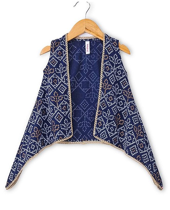 Babyhug Rayon Three Fourth Sleeves Embroidered   Ethnic Dress with Bandhani Print Jacket - Blue