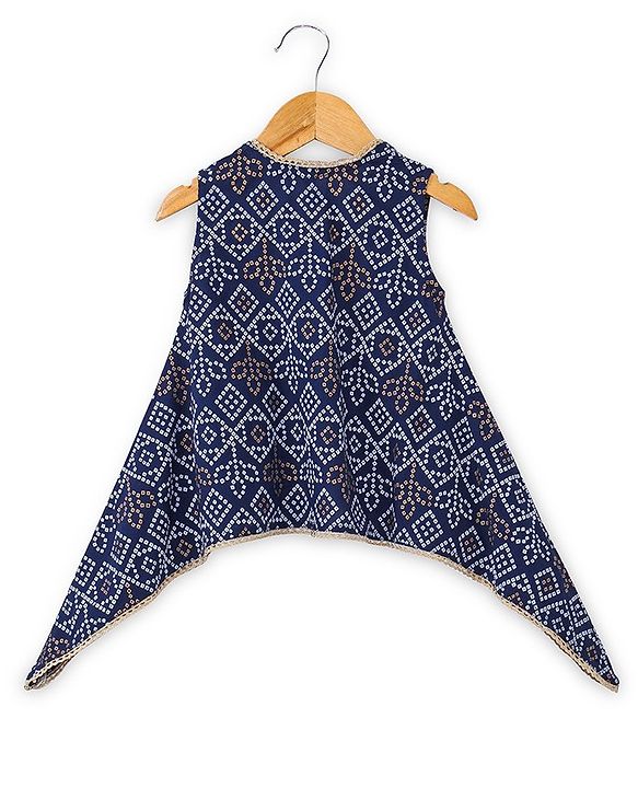 Babyhug Rayon Three Fourth Sleeves Embroidered   Ethnic Dress with Bandhani Print Jacket - Blue