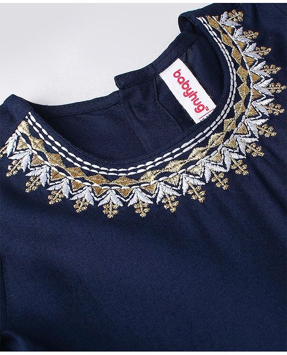 Babyhug Rayon Three Fourth Sleeves Embroidered   Ethnic Dress with Bandhani Print Jacket - Blue