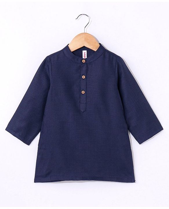 Babyhug Full Sleeves Solid Kurta and Pyjama Set with Printed Motif Print Jacket - Navy