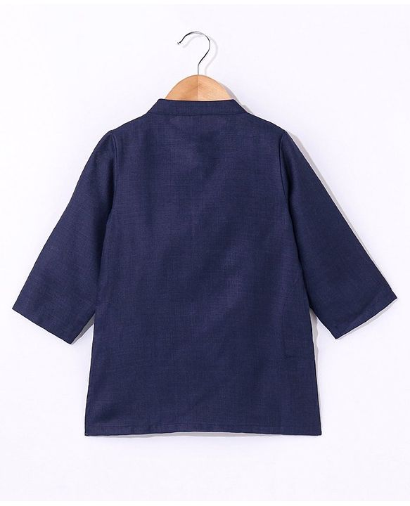 Babyhug Full Sleeves Solid Kurta and Pyjama Set with Printed Motif Print Jacket - Navy