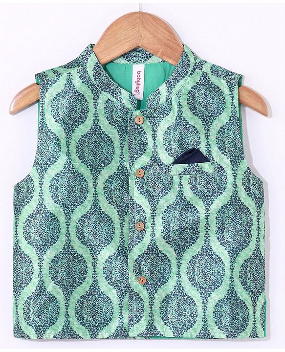 Babyhug Full Sleeves Solid Kurta and Pyjama Set with Printed Motif Print Jacket - Navy