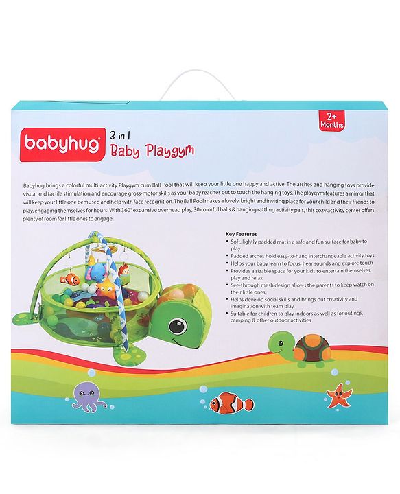 Babyhug 3 in 1 Baby Play Gym Turtle - Green