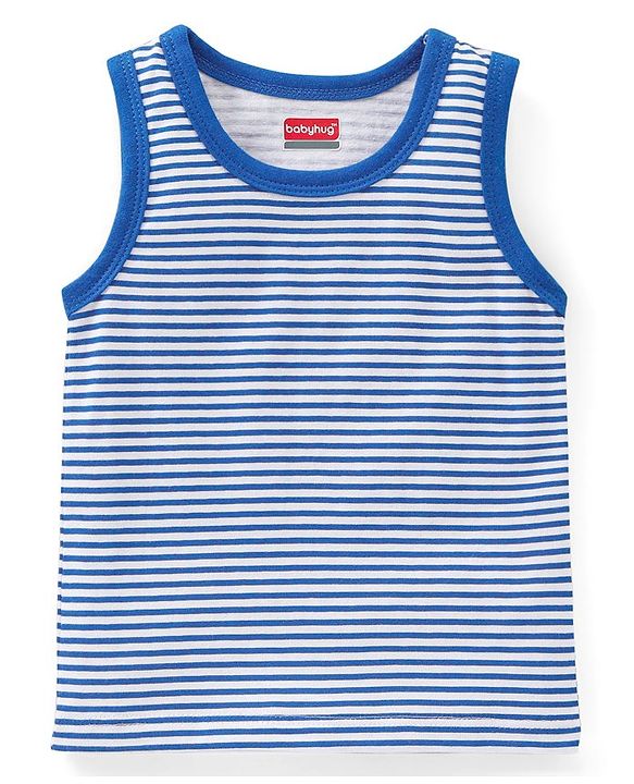 Babyhug 100 % Cotton Antibacterial Sleeveless Striped & Shark Printed Sando Pack of 5 - Red & Blue