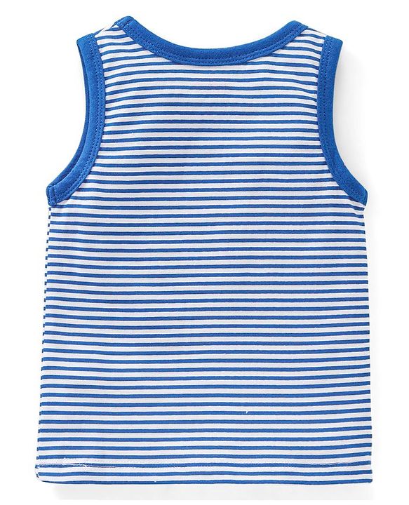Babyhug 100 % Cotton Antibacterial Sleeveless Striped & Shark Printed Sando Pack of 5 - Red & Blue