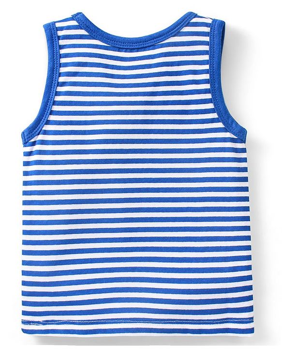 Babyhug 100 % Cotton Antibacterial Sleeveless Striped & Shark Printed Sando Pack of 5 - Blue & Orange