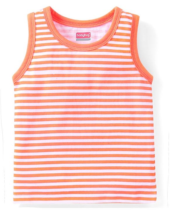 Babyhug 100 % Cotton Antibacterial Sleeveless Striped & Shark Printed Sando Pack of 5 - Blue & Orange