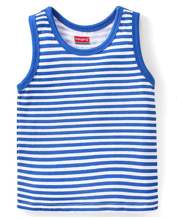 Babyhug 100 % Cotton Antibacterial Sleeveless Striped & Shark Printed Sando Pack of 5 - Blue & Orange