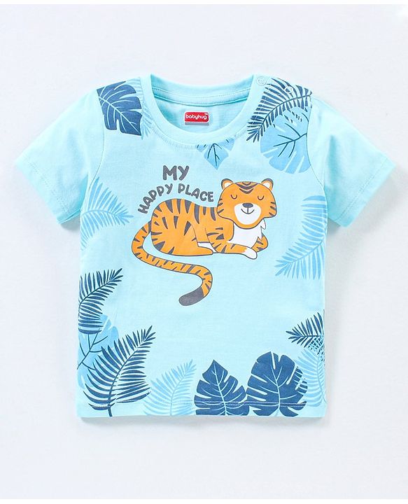 Babyhug Cotton Knit Half Sleeves T-Shirt Tiger Print Pack of 3 - Blue & Orange