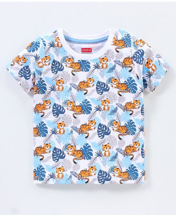 Babyhug Cotton Knit Half Sleeves T-Shirt Tiger Print Pack of 3 - Blue & Orange