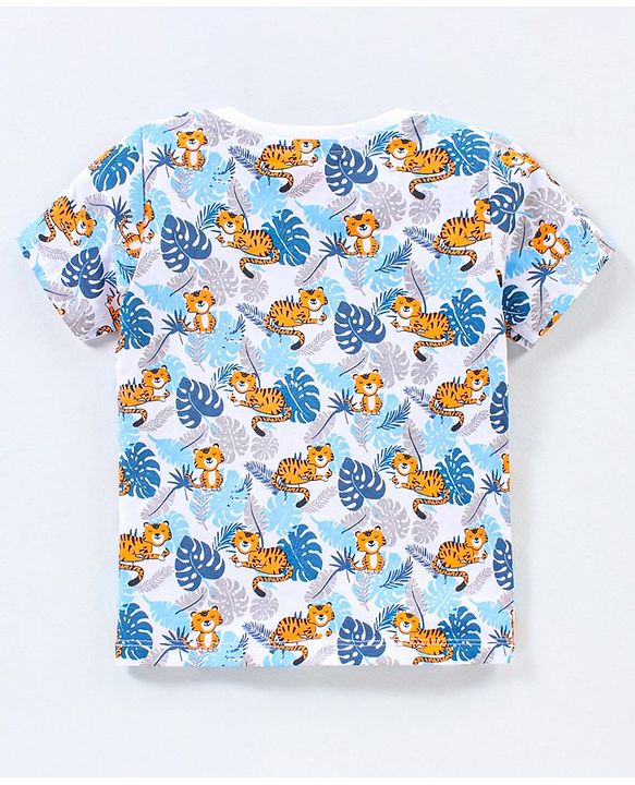 Babyhug Cotton Knit Half Sleeves T-Shirt Tiger Print Pack of 3 - Blue & Orange