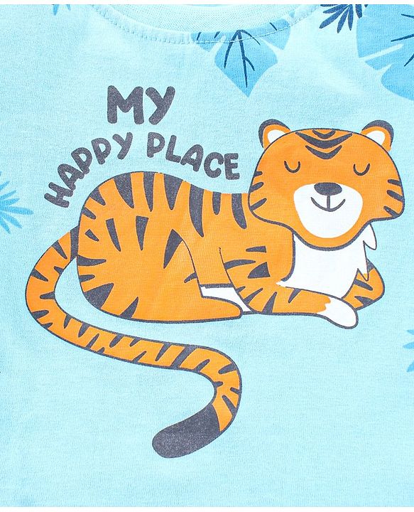 Babyhug Cotton Knit Half Sleeves T-Shirt Tiger Print Pack of 3 - Blue & Orange