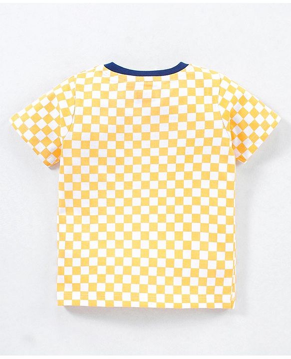 Babyhug Cotton Knit Half Sleeves Checks & Racing Cars Printed T-Shirts Pack of 3 -White & Yellow