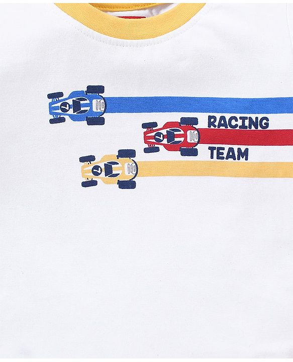 Babyhug Cotton Knit Half Sleeves Checks & Racing Cars Printed T-Shirts Pack of 3 -White & Yellow