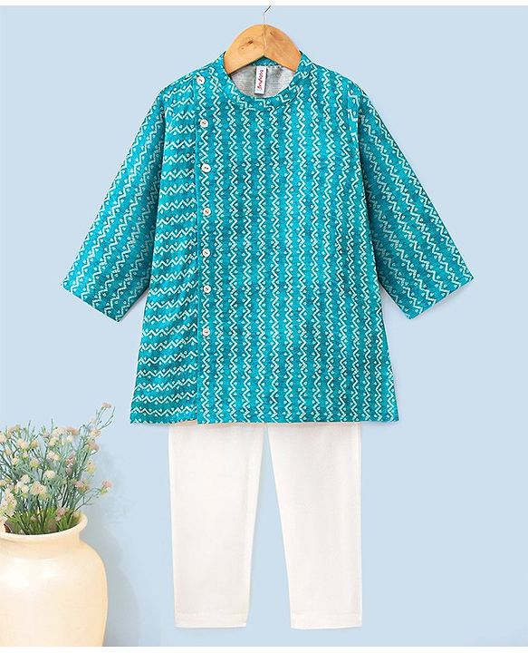 Babyhug Silk Full Sleeves Kurta & Pajama Set Digital Print - Light Blue