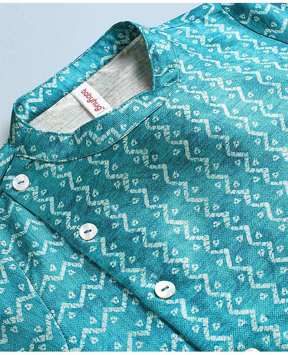 Babyhug Silk Full Sleeves Kurta & Pajama Set Digital Print - Light Blue