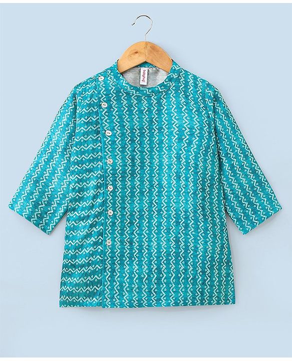 Babyhug Silk Full Sleeves Kurta & Pajama Set Digital Print - Light Blue