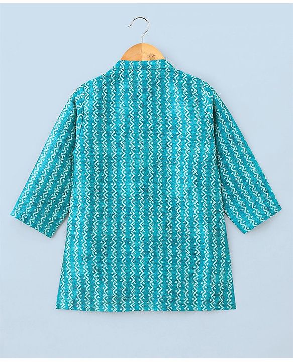 Babyhug Silk Full Sleeves Kurta & Pajama Set Digital Print - Light Blue