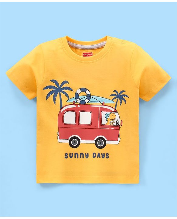 Babyhug 100% Cotton Half Sleeves Tee & Shorts Set Bus Print- Yellow & White