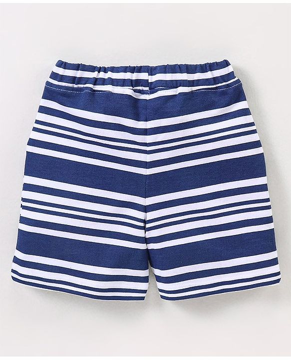 Babyhug Cotton Knit Half Sleeves T-Shirt & Shorts Set Boat Print - Navy Blue
