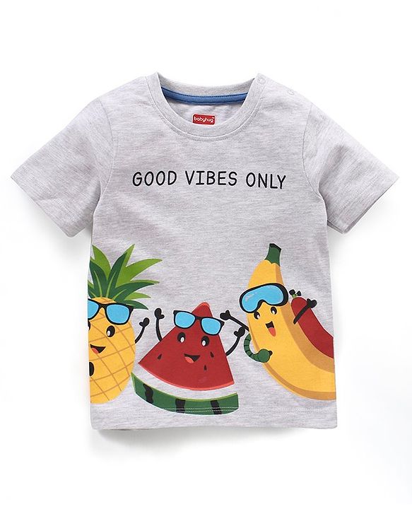 Babyhug Cotton Half Sleeves T-Shirt & Shorts Set Watermelon & Banana Print- White Melange & Blue