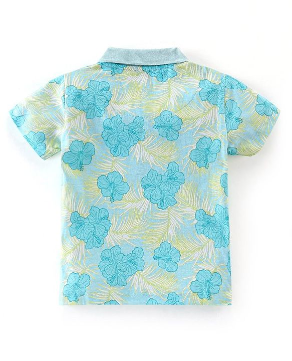 Babyhug 100% Cotton Knit Half Sleeves T-Shirt & Shorts Set Floral Print - Blue & Green
