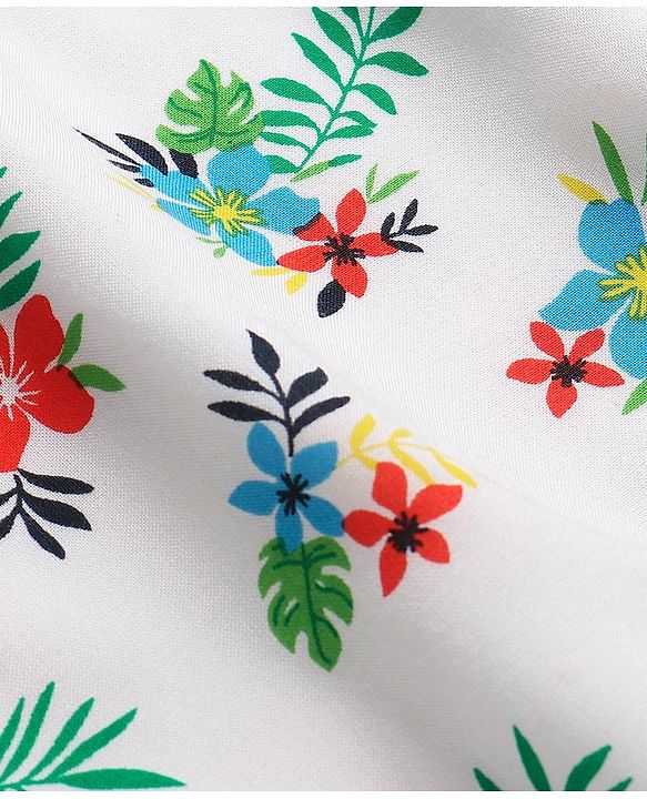 Babyhug Rayon Short Sleeves Floral Print Frock - White