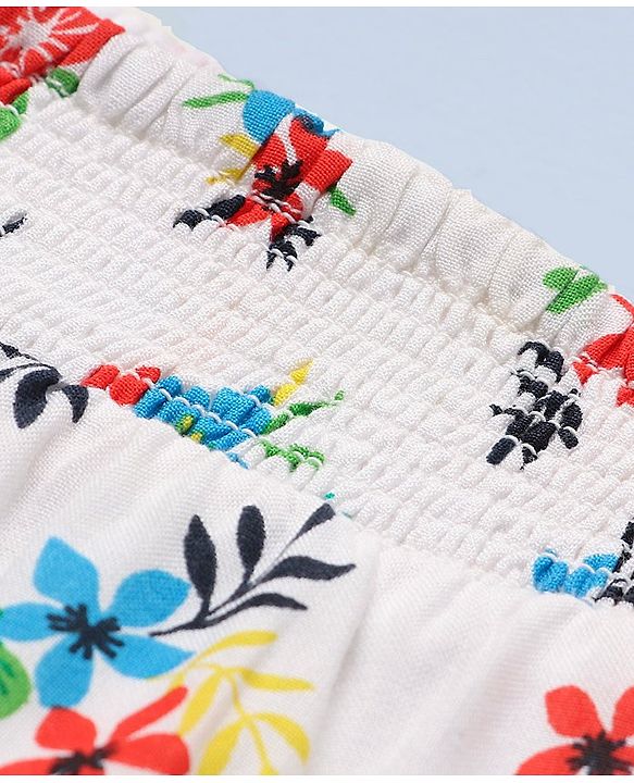 Babyhug Rayon Short Sleeves Floral Print Frock - White