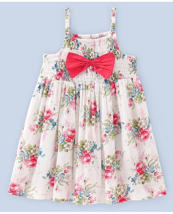 Babyhug Rayon Singlet Frock Floral with Headband - White
