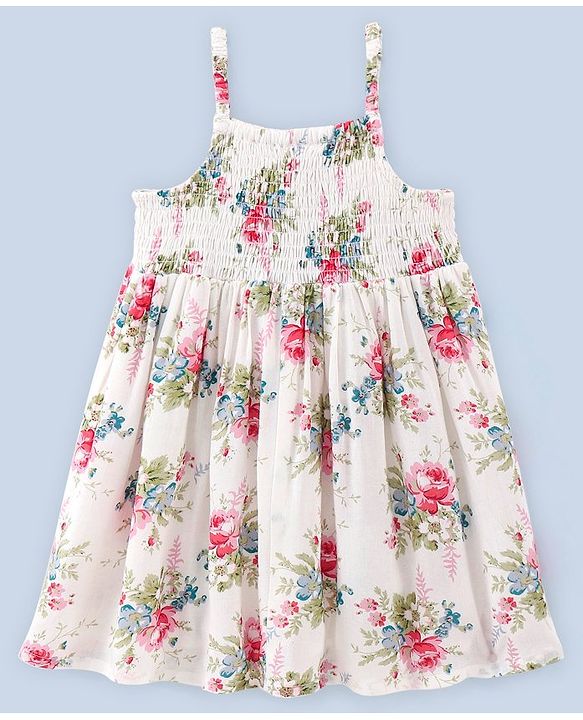 Babyhug Rayon Singlet Frock Floral with Headband - White